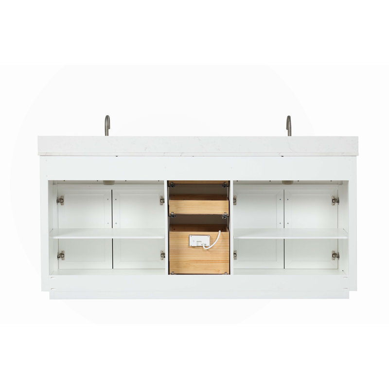 Meuble-lavabo double 80,00 po avec plateau en quartz Surens, Blanc