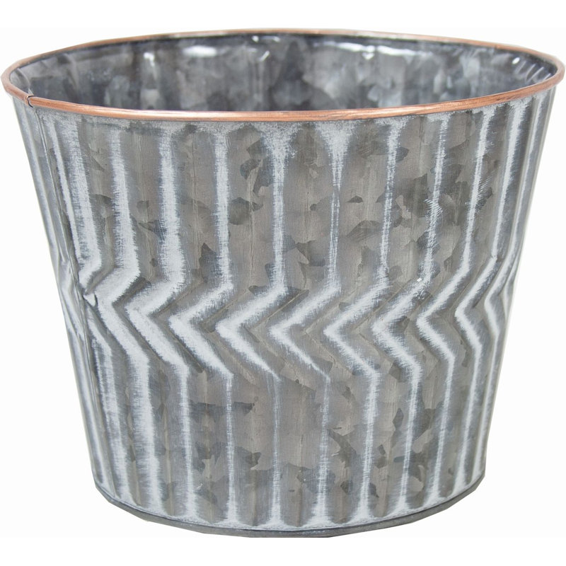 Metal Pot Planter, 4.25" H x 5" W x 5" D, Gray/White/Copper