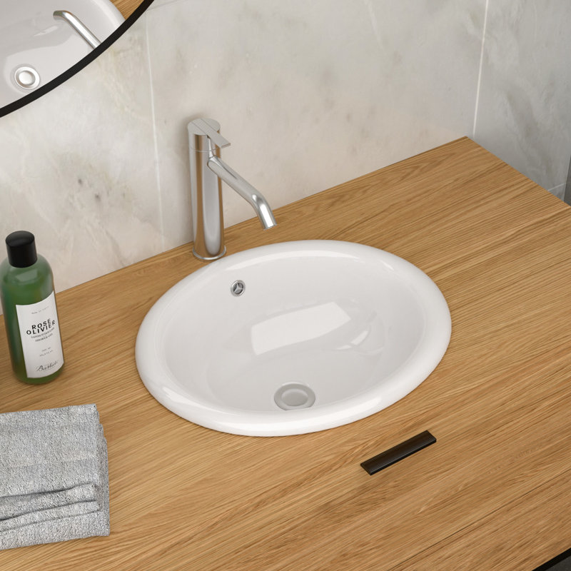 Lavabo de salle de bain en céramique blanc semi-encastré de 17 po x 15,5 po, fonction ergonomique, capacité de résistance aux taches et aux acides, vasque d'exercice à installation rapide pour la salle de bain, espace optimisé
