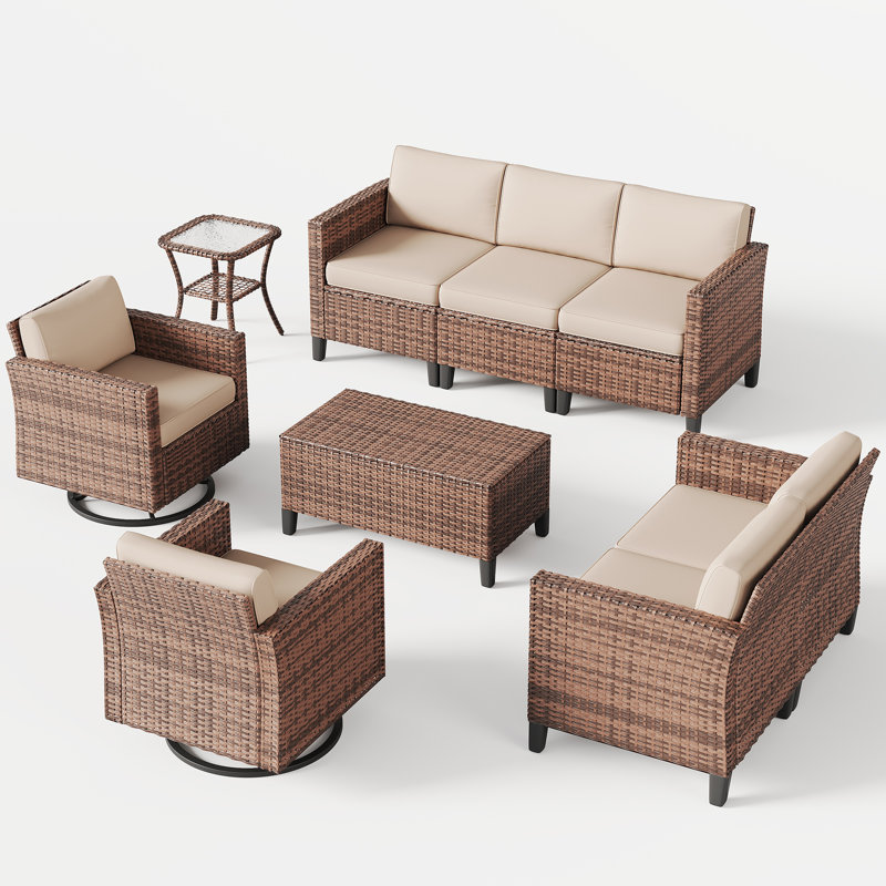 8 Piece Rattan Sectional Seating Group With Cushions, Beige
