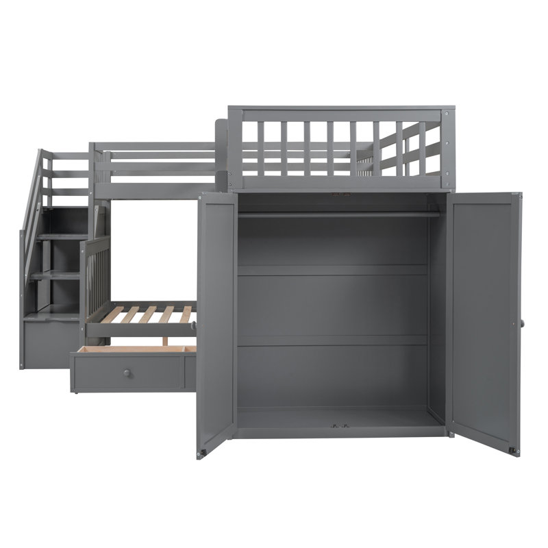 Jahmarion Kids Twin Over Twin Over Full Bunk Bed with Drawers, Gray