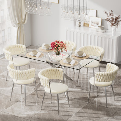 Ensemble de salle à manger à piédestal transparent avec fauteuil de salle à manger en velours ciel