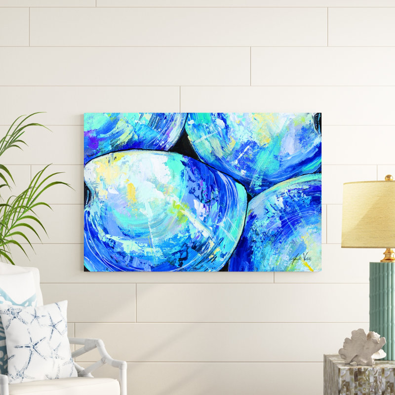 «Contemporary Shells» par Jeanette Vertentes - peinture sur toile tendue, H 32 po x l 48 po