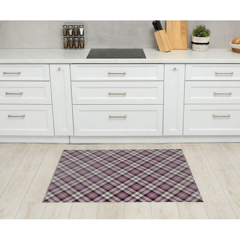 Tapis de cuisine à carreaux Anthony, Rectangulaire 3 pi x 5 pi, Rose