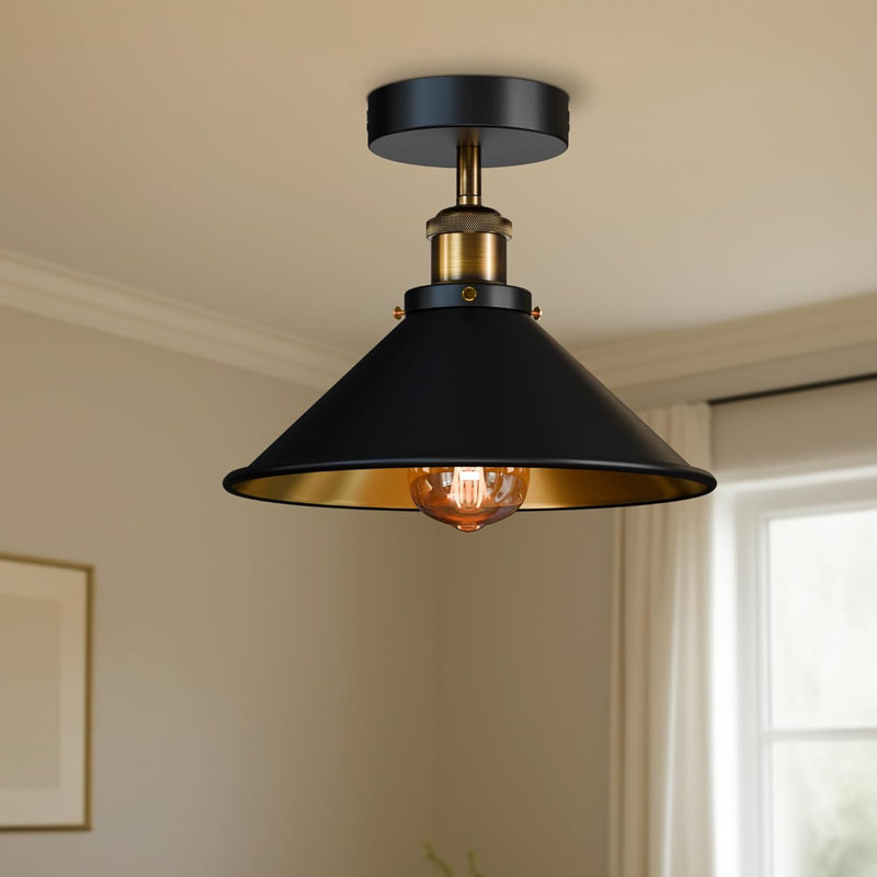 Semi Flush Mount, Black, Black Inner Gold