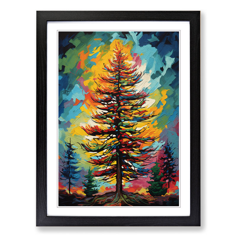 Pine Tree Pop No.2 - Single Picture Frame Print on Wood, 46cm H x 34cm W x 2cm D, Black Framed