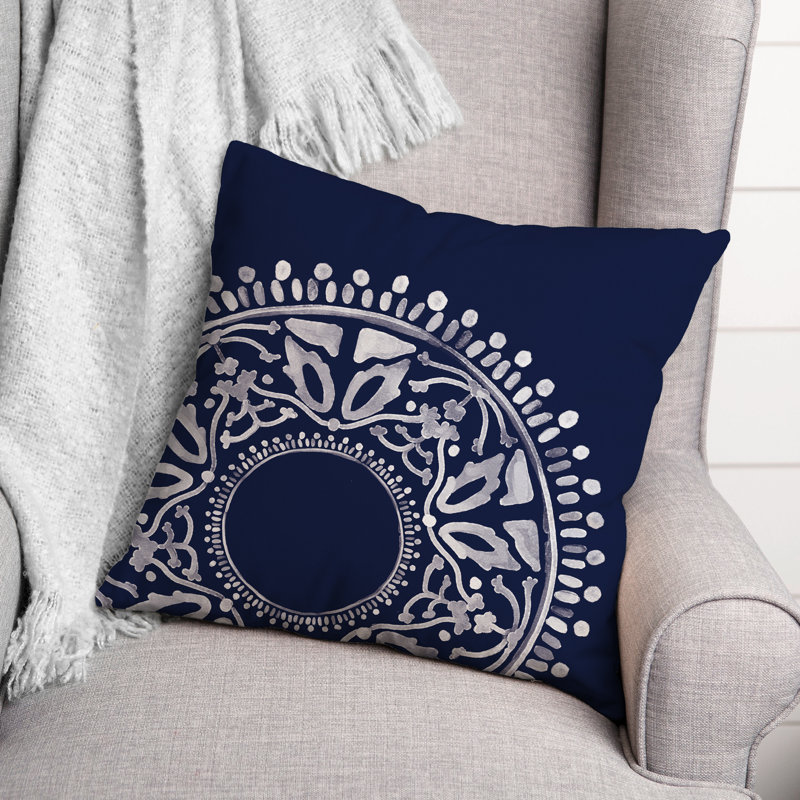 Floral Outdoor Throw Pillow, 20" x 20", Navy