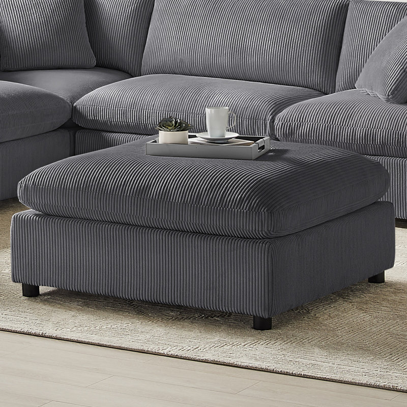 Jazzmyne Fabric Ottoman, Gray Corduroy