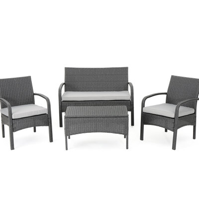 Pe 4 Piece Seating - Iron Frame Grey Waterproof Fabric Outdoor Chat 44 X 27.5 31.5 Inches Kd & 45.08 In. 27.32 32.44 In