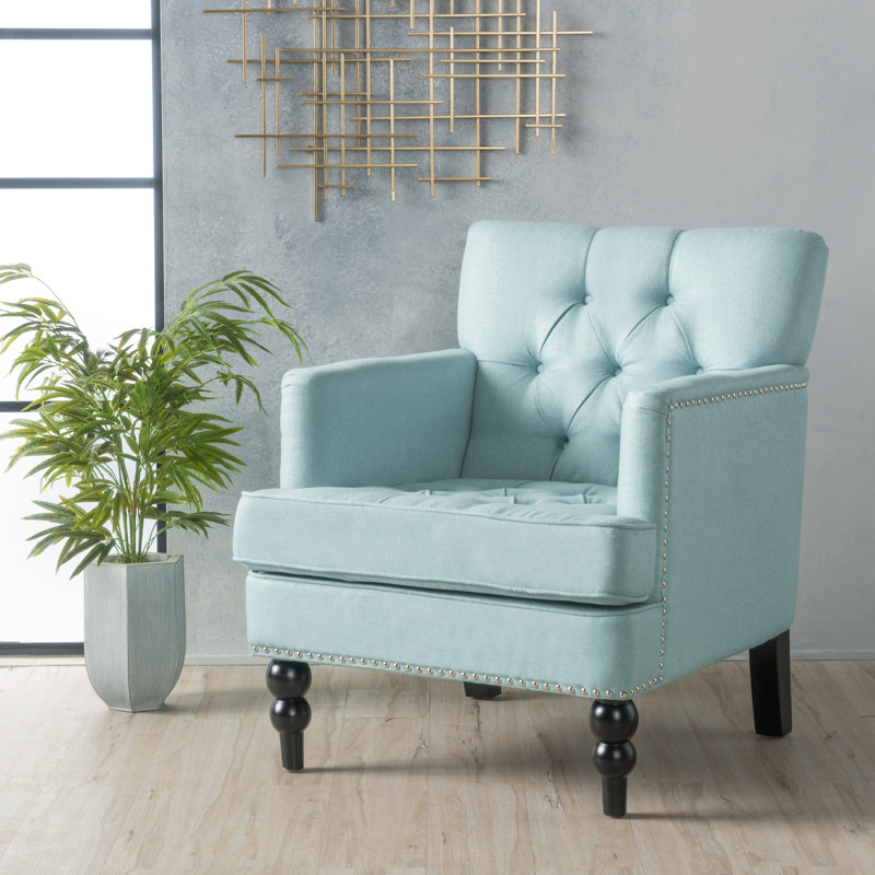 Cozine Upholstered Armchair, Light Blue 100% Polyester, Black, 35" H X 28'' W X 31.75'' D