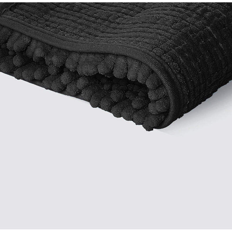 2 Piece Set Soft Cozy Plush Chenille Bath Mat Bathroom Rug, 20" W x 32" L, Black