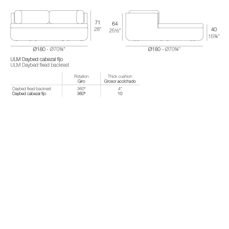 Ulm - Daybed Fixed Backrest - 70.75"Dia - Basic, Bronze
