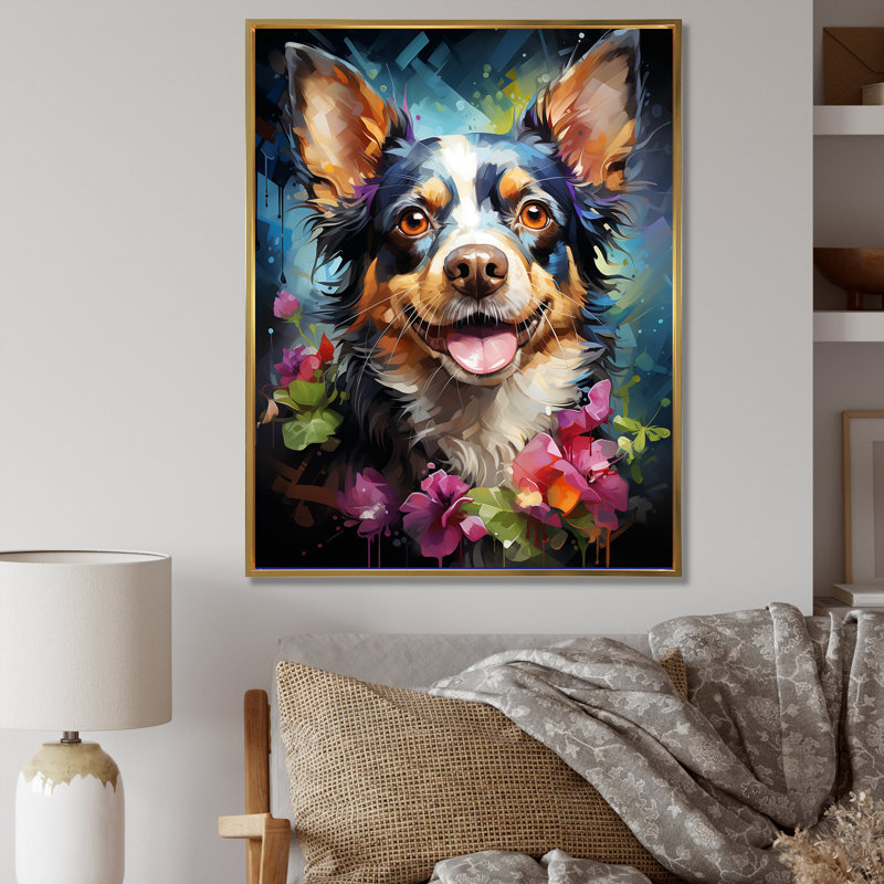 Chihuahua charisme sur toile, Cadre flottant doré, H 32 po x l 16 po x P 1 po