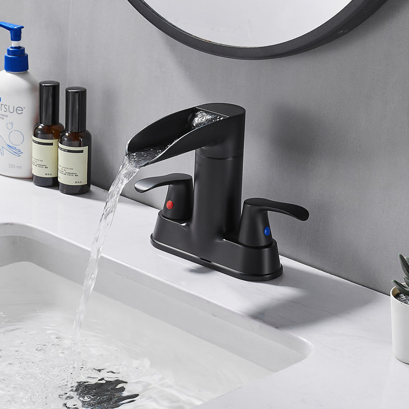 Robinet pour salle de bain à 2 poignées avec drain Center, Noir mat