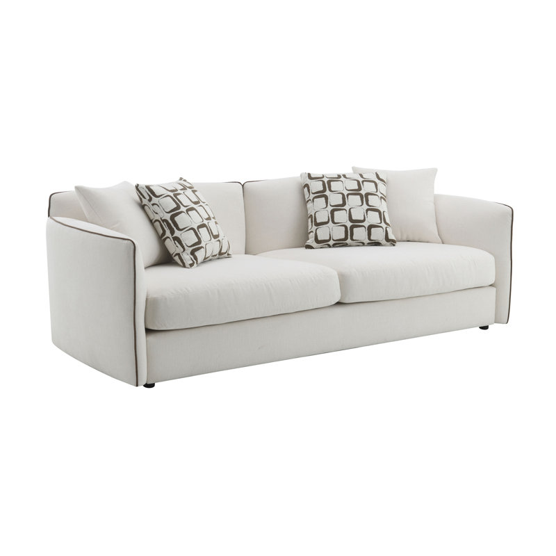 Canapé en chenille beige avec 4 coussins Yolanda, H 29 po x l 91 po x P 39 po