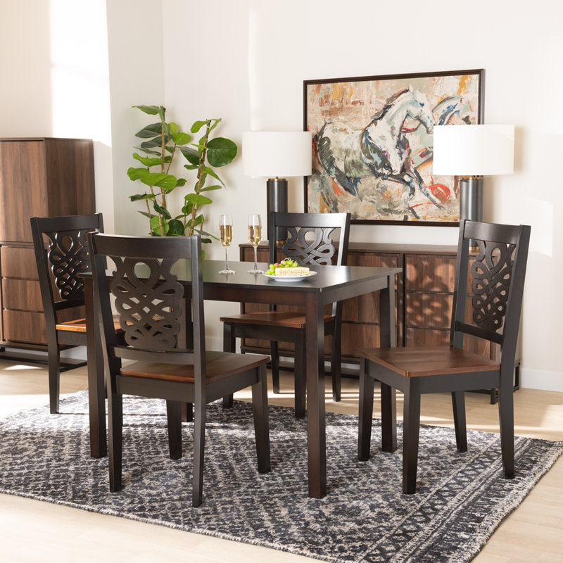 Fernwood 5-Pc Dining Set in Dark Brown and Walnut Brown Finish Wood, 37.4'' H X 17.9'' W X 19.9'' D, Dark Brown