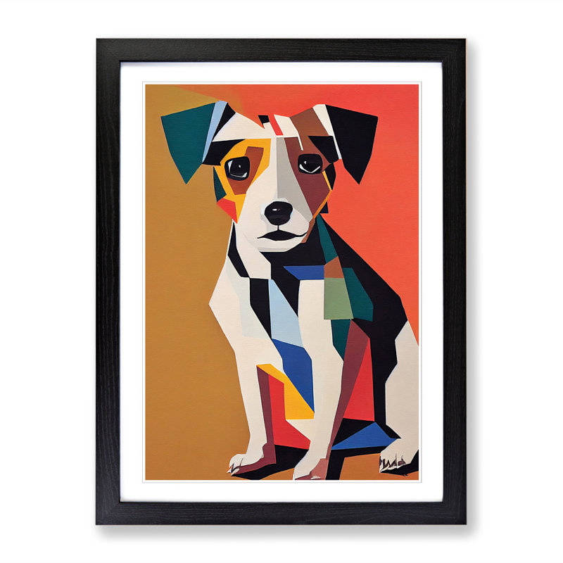 Dasaki Jack Russell Terrier Geometric Vol.2 - Single Picture Frame Print, 46cm H x 34cm W x 2cm D, Walnut