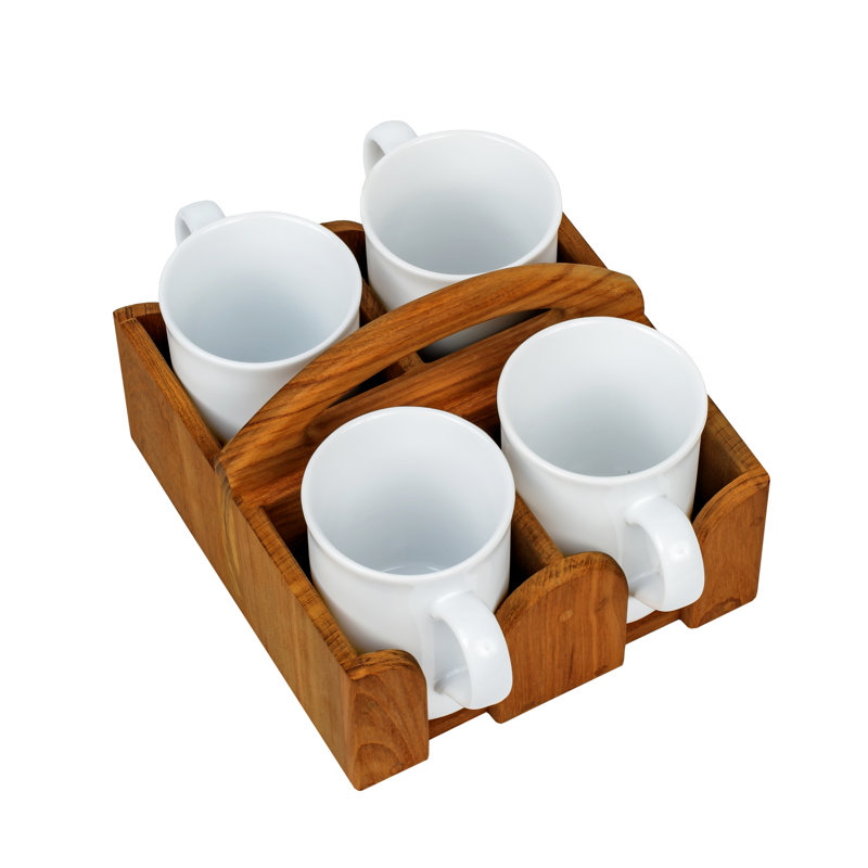 Premium Grade Teak Coffee Mug Caddy