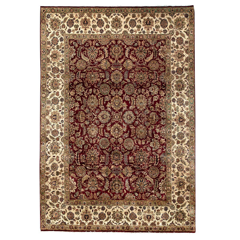 Tapis brun / rouge en laine noué à la main de conception unique 8 pi 11 po x 13 pi