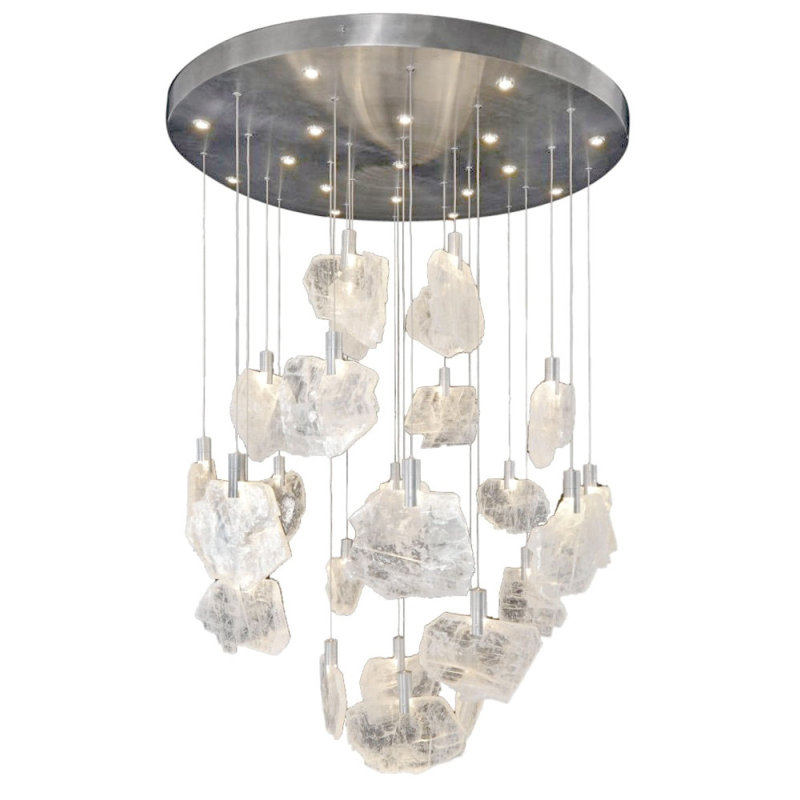 Lustre suspendu 41 lumières, Nickel poli, H 55 po x l 44 po x P 44 po, Couleurs mélangées