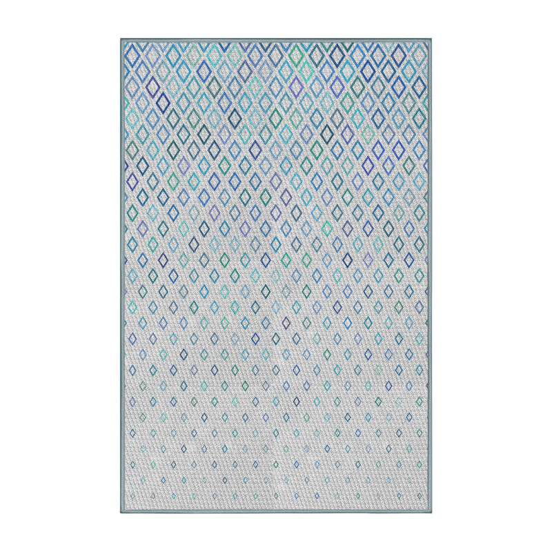 Tapis géométrique bleu / gris, Rectangle 5 pi x 7 pi