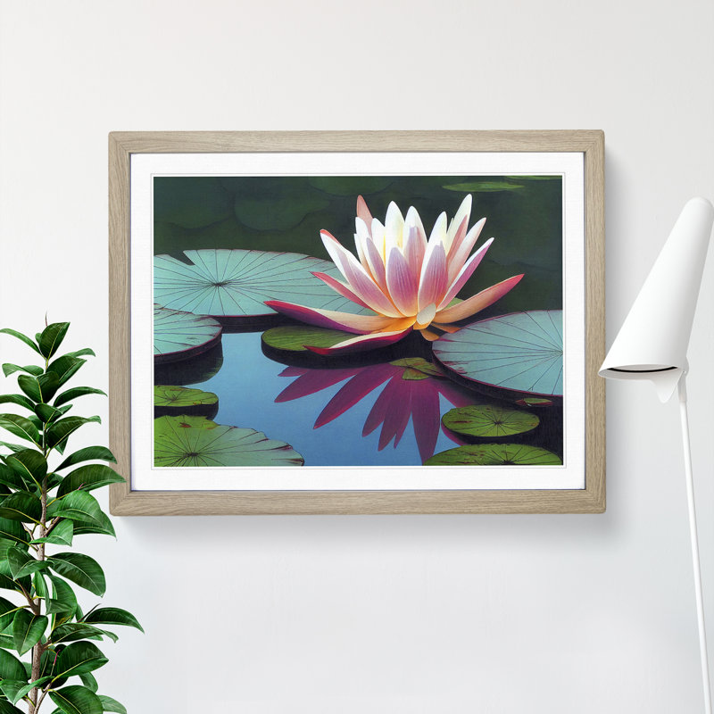 Fine Water Lily Pond - Single Picture Frame Print, 34cm H x 46cm W x 2cm D, Oak Framed