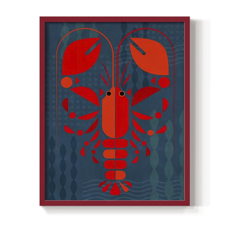 Reproduction encadrée Geo Lobster II - bois massif, H 15 po x l 12 po, Rouge