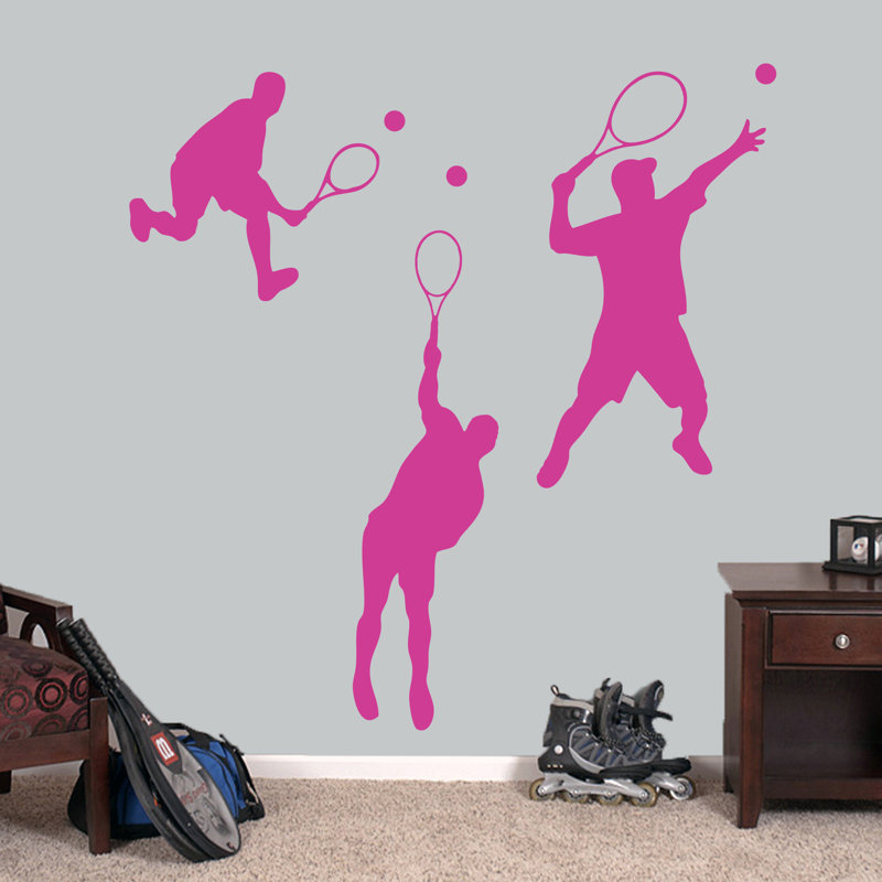 Ensemble 3 pièces de décalcomanie murale tennis de tennis Ansorge, Rose vif