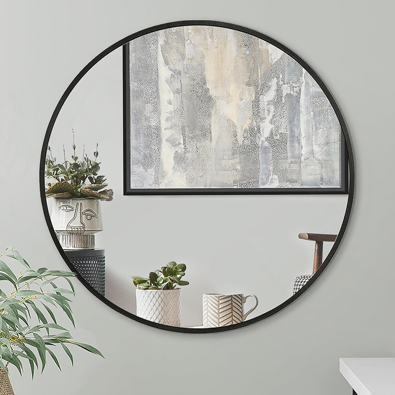 Miroir rond en métal, Noir