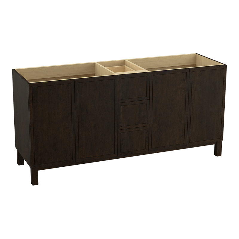 Jacquard 72" Vanity Base Only with Furniture Legs, 4 Doors and 3 Drawers, Split Top Drawer, Suède Claret
