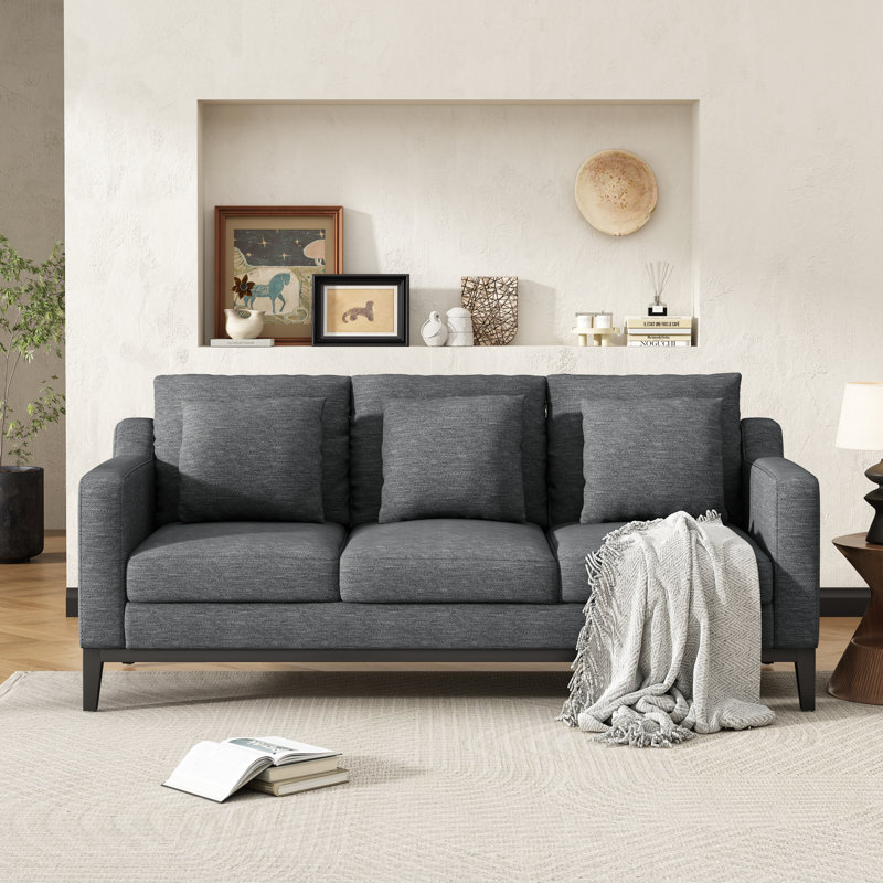 Canapé 3 places confortable avec pieds en bois, moderne pour le salon et le bureau, Gris anthracite