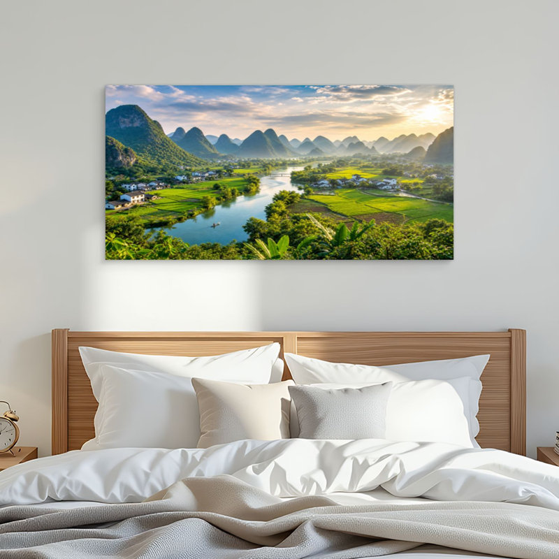 Toile, art mural, paysage Guilin, décoration murale pour le salon, la salle de bain, la chambre à coucher, le bureau, H 24 po x l 48 po, prêt à accrocher