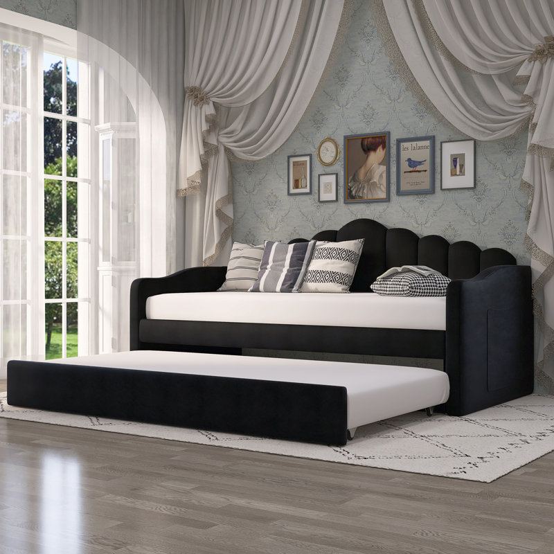 Twin Size Upholstered Daybed With Trundle, Black