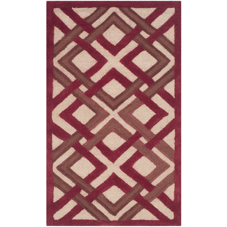 Lattice Geometric Handmade Tufted Wool Ivory/Red Area Rug