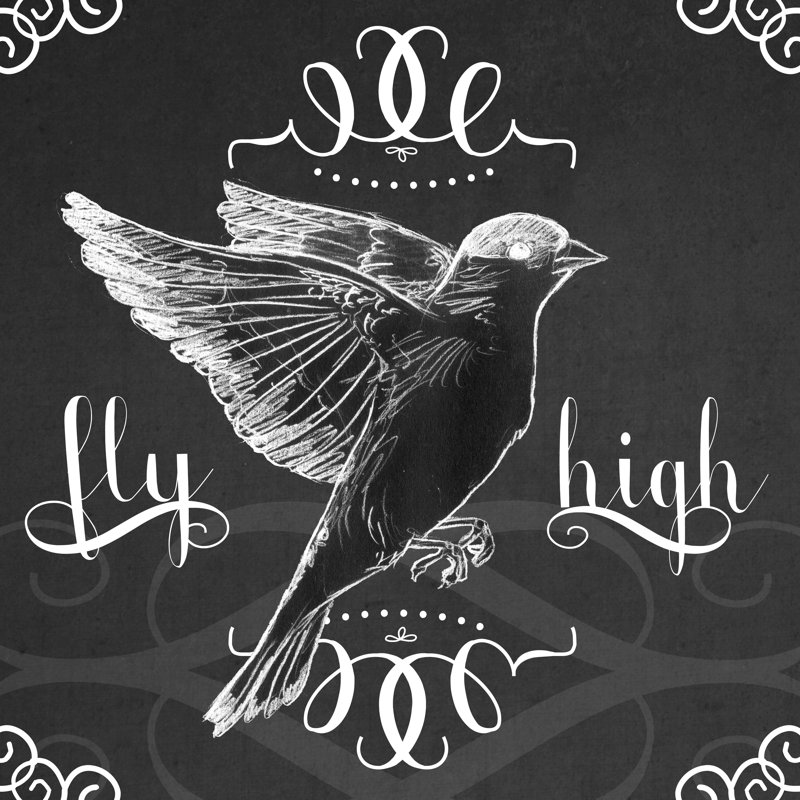 Tableau noir, oiseau I, H 30 po x l 30 po x P 1,25 po