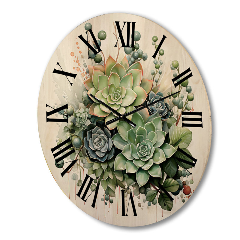 Horloge murale surdimensionnée verte Green Succulents, Grand