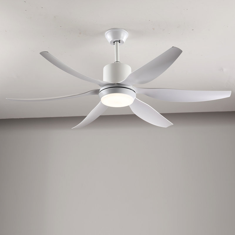 6 PCS ABS Blades  56 Ceiling Fan With Light Kit 3 Color LED Light Source, DC 6 Speed ,Remote Control Ceiling Fan, White