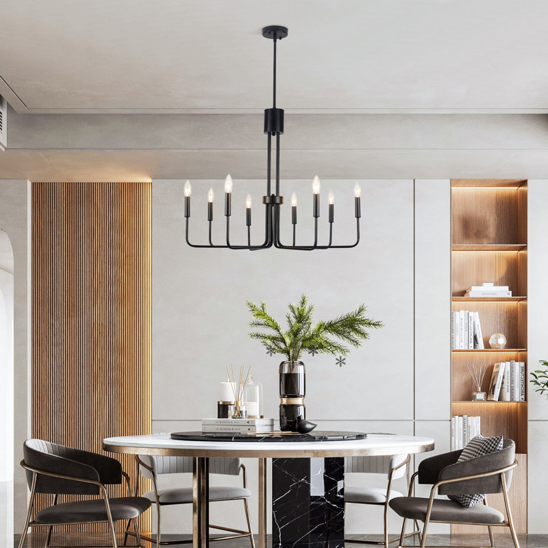 Luminaire suspendu de style lustre minimaliste moderne à 6/8 lumières pour salle à manger Velleda, Noir mat, 8