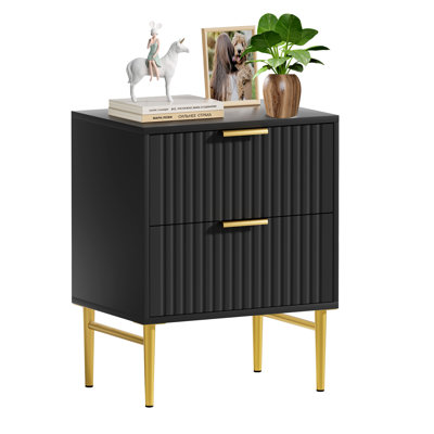 Channing Modern 2 Drawer Nightstand with Handles and Gold Legs