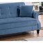 Moderne avec revêtement en tissu brûlé bleu et coussins décoratifs contemporains dans le compartiment de rangement des coussins