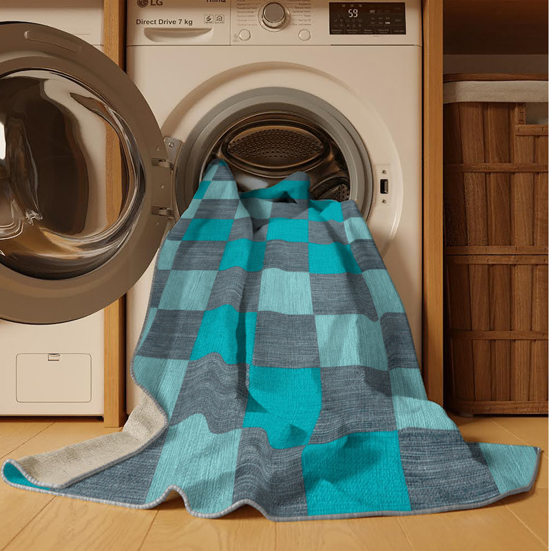 Machine Washable Checkered Gray Area Rug, Rectangle 8' x 12'