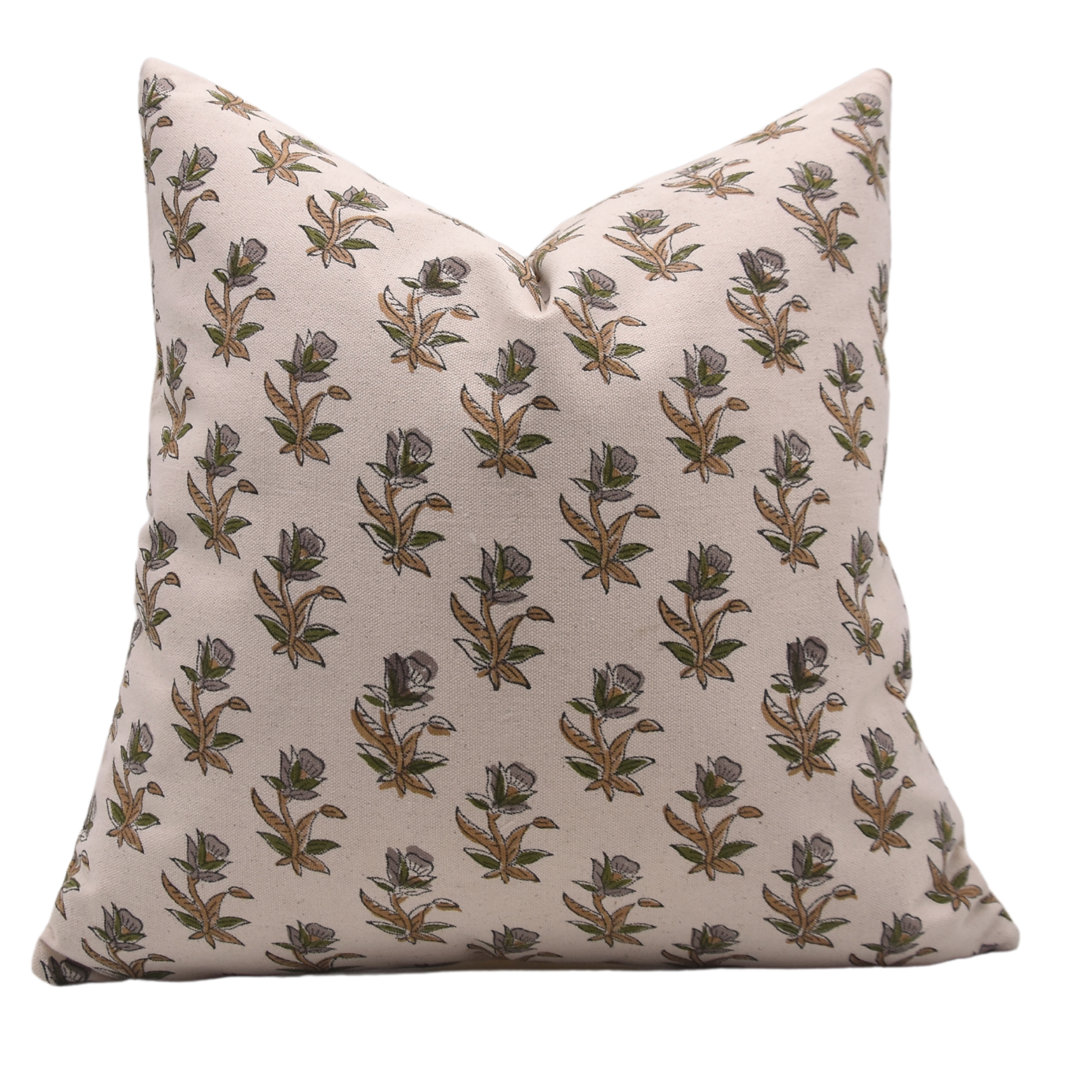 FABRITUAL Block Print Duck Canvas  Throw Pillow Covers, Handmade  (Coastal Tulip, Brown) Fabdivine 