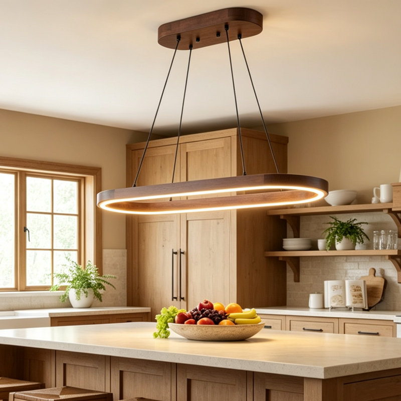 Modern Adjustable Walnut Oval LED Pendant Light