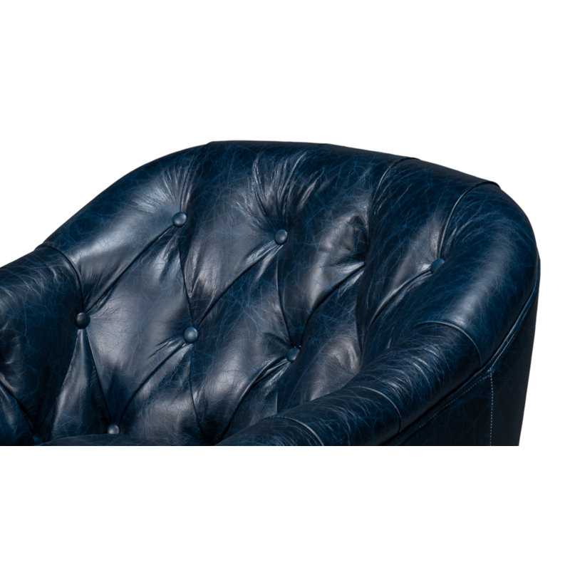 Coolidge Swivel Club Chair, Chateau Blue Genuine Leather