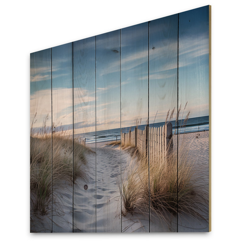Chemin vers la plage II - Impression nautique et de plage sur bois de pin naturel, H 15 po x l 15 po x P 0,78 po