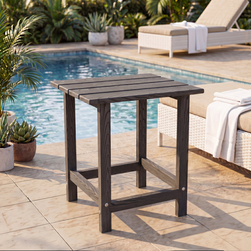 Adirondack Patio Table 17" Height Square HDPE Outdoor Side Table, Weatherproof Waterproof Sun Resistant Easy Clean Backyard End Table, Grey