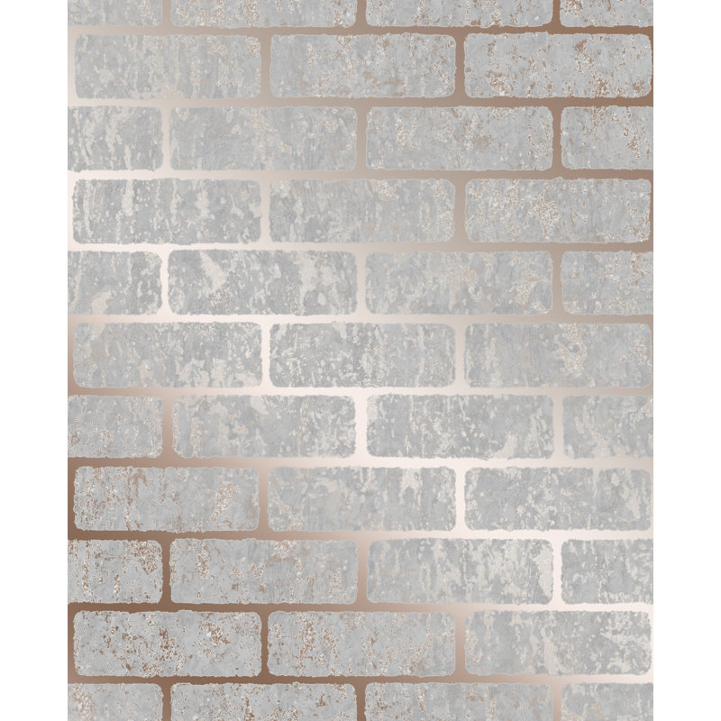 Milan Brick Vinyl Metallic Wallpaper Roll, Rose Gold