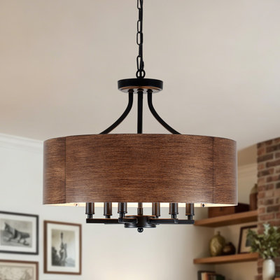6 Light 19.69'' Rustic Farmhouse Drum Chandelier Modern Kitchen Island Pendant, cEtlus Listed