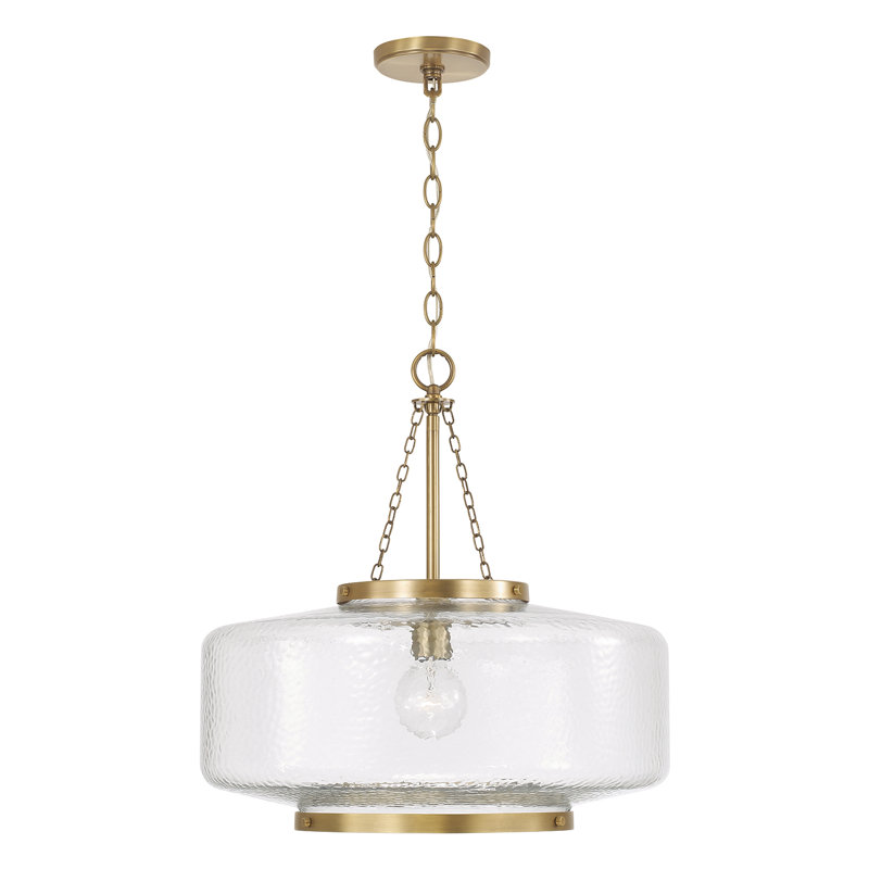 19.75" W x 20.25" H 1-Light Cloche Pendant in Aged Brass with Organic Hammered Glass