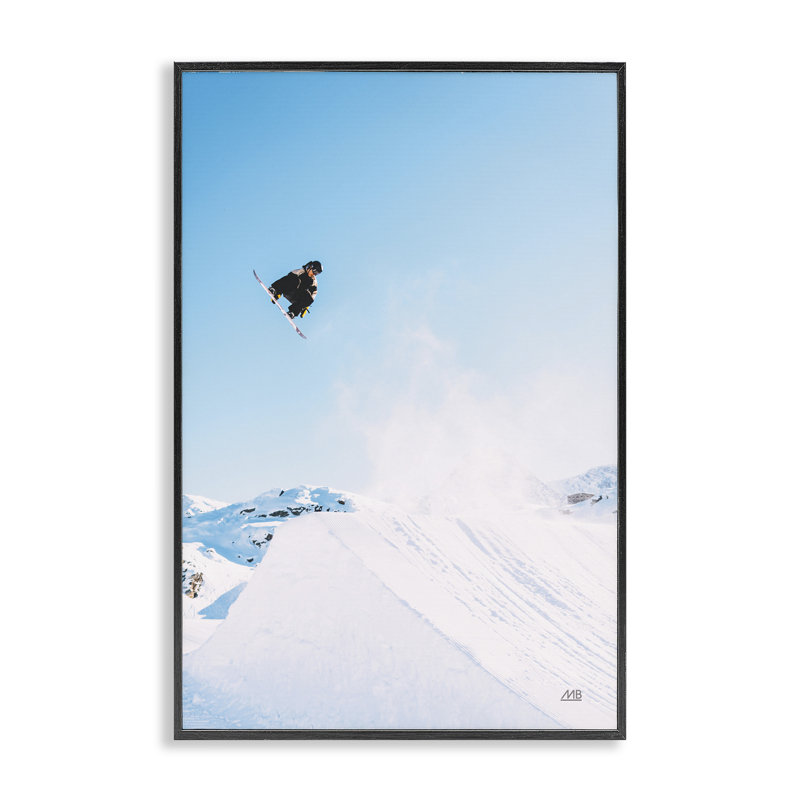  «Snow Day Snowboarder», estampe numérique par Max Blakesberg Studios, H 18 po x l 12 po, Giclée encadrée noir minuit